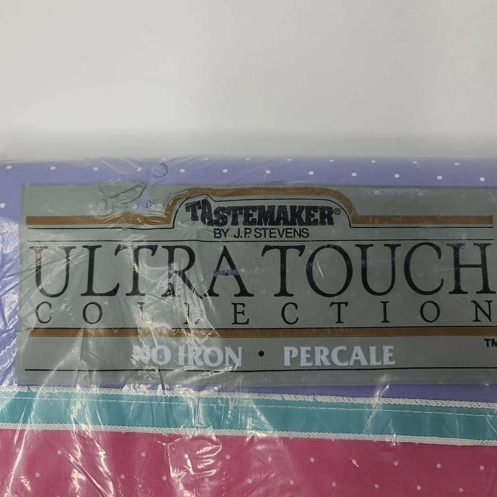 Vintage Taste Maker No Iron Percale Pink/purple polka dot Queen Flat Sheet USA